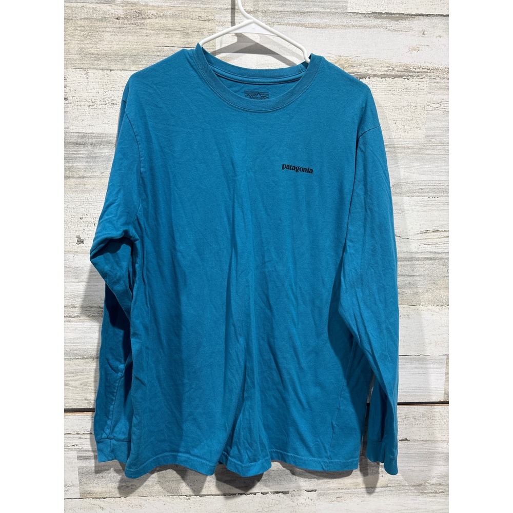 Patagonia Long Sleeve Shirt Men Large Blue Logo Graphic Gorpcore EUC